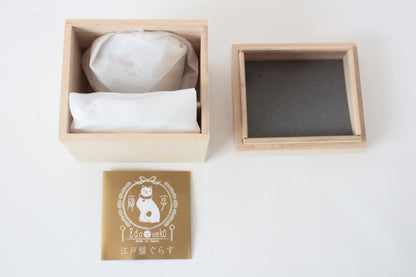Japanese Sake Glass & Saucer Set Edo Neko Japanese Ukiyo-e Cat Printed Gold Edge with Wooden Box made in Japan