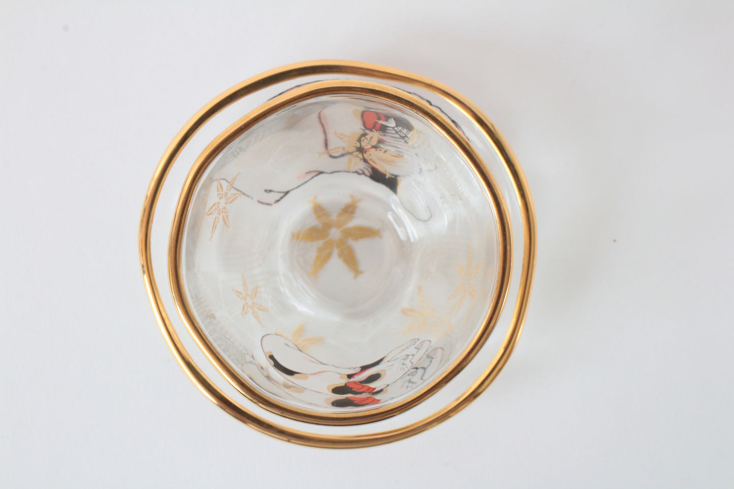 Japanese Sake Glass & Saucer Set Edo Neko Japanese Ukiyo-e Cat Printed Gold Edge with Wooden Box made in Japan