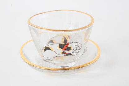 Japanese Sake Glass & Saucer Set Edo Neko Japanese Ukiyo-e Cat Printed Gold Edge with Wooden Box made in Japan