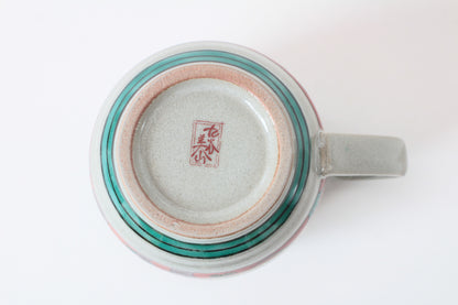 Kutani ware Japanese Pottery Mug Cup Cats in Japanese Clothes Burgundy Red made in Japan