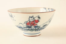 Mino ware Japanese Ceramics Rice Bowl Big Wave & Mt. Fuji w/ Cat Surfing made in Japan