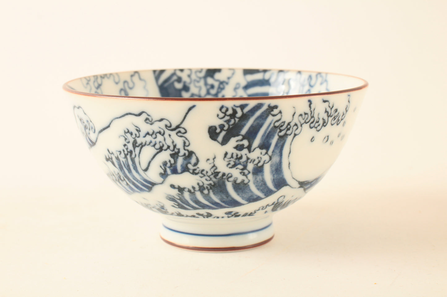 Mino ware Japanese Ceramics Rice Bowl Big Wave & Mt. Fuji w/ Cat Surfing made in Japan