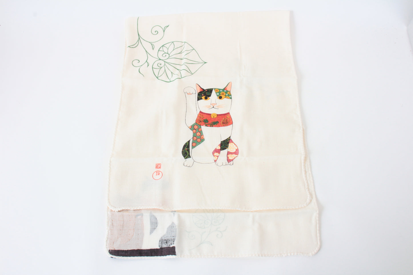 Double Gauze Fluffy Tenugui Hand Towel Happy Cat Aoi Beckoning Cat 100% cotton made in Japan