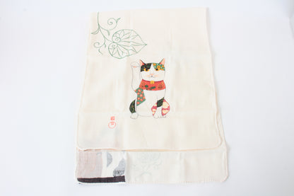 Double Gauze Fluffy Tenugui Hand Towel Happy Cat Aoi Beckoning Cat 100% cotton made in Japan