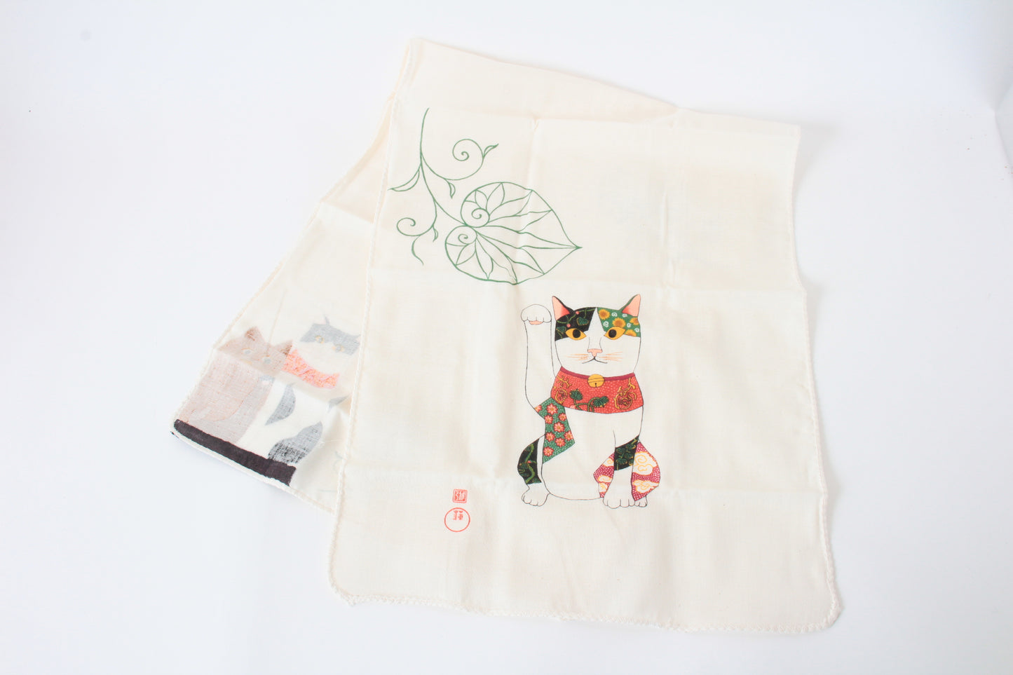 Double Gauze Fluffy Tenugui Hand Towel Happy Cat Aoi Beckoning Cat 100% cotton made in Japan