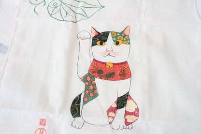 Double Gauze Fluffy Tenugui Hand Towel Happy Cat Aoi Beckoning Cat 100% cotton made in Japan