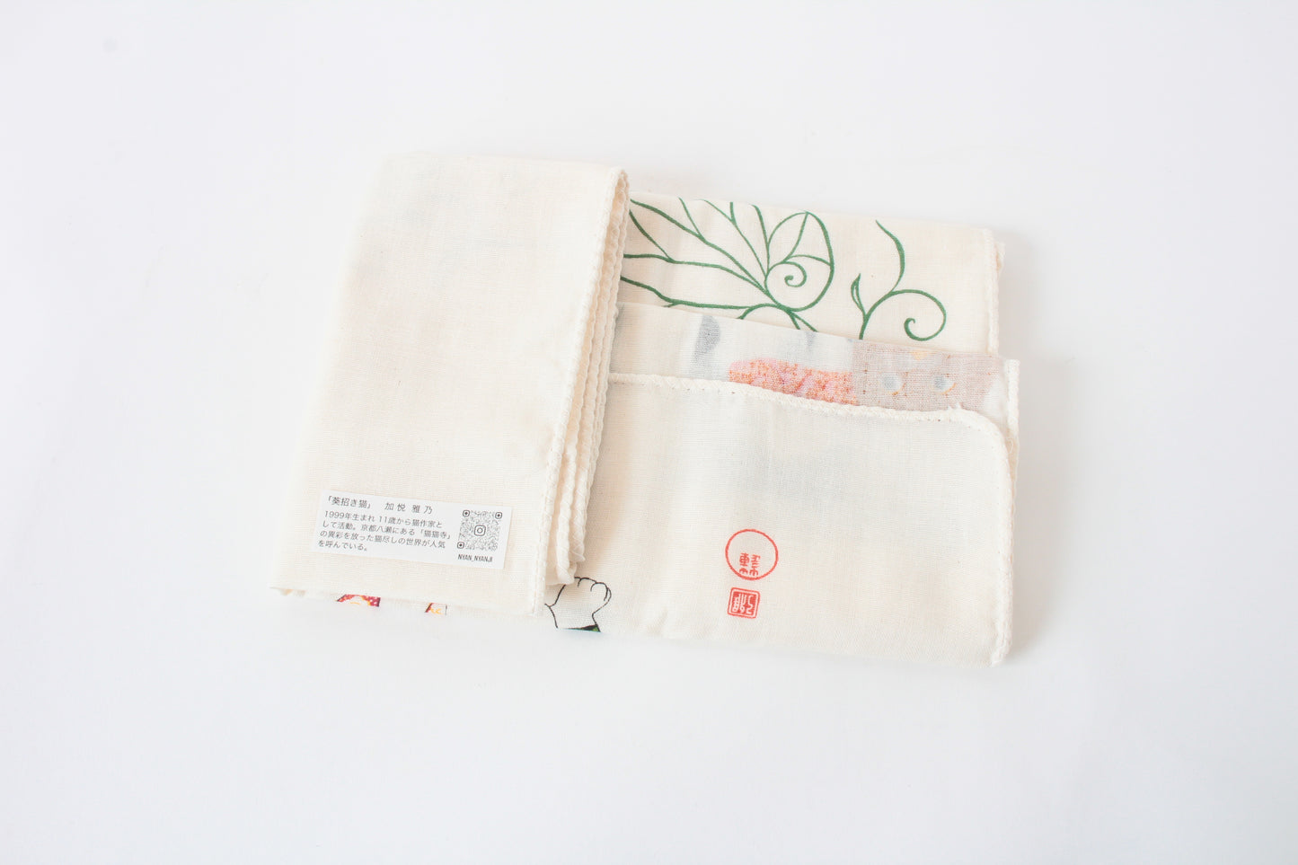 Double Gauze Fluffy Tenugui Hand Towel Happy Cat Aoi Beckoning Cat 100% cotton made in Japan
