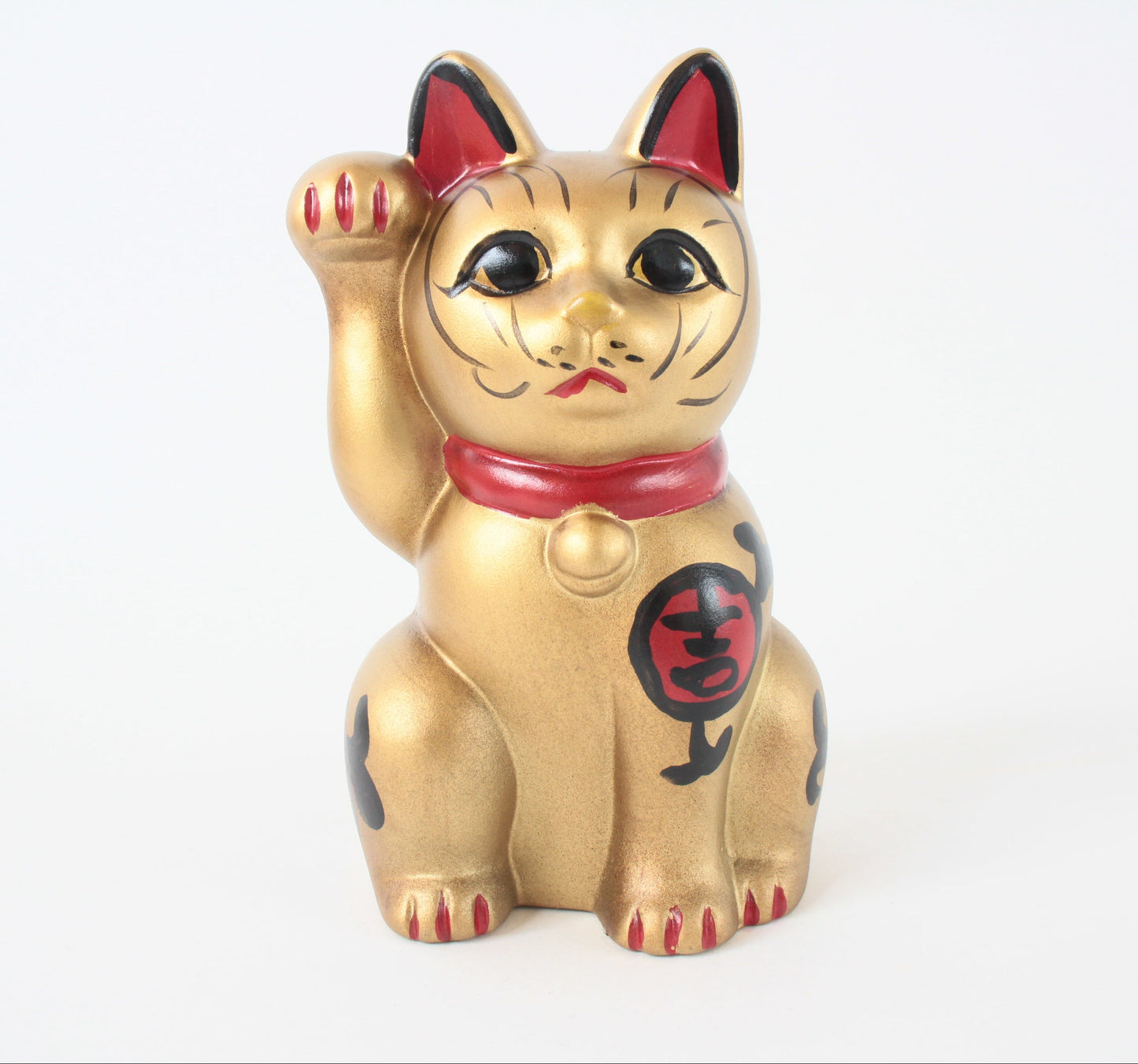 Seto ware Ceramics Manekineko Statue Beckoning Cat Gold with right paw raised Kissho Style 5.9in made in Japan