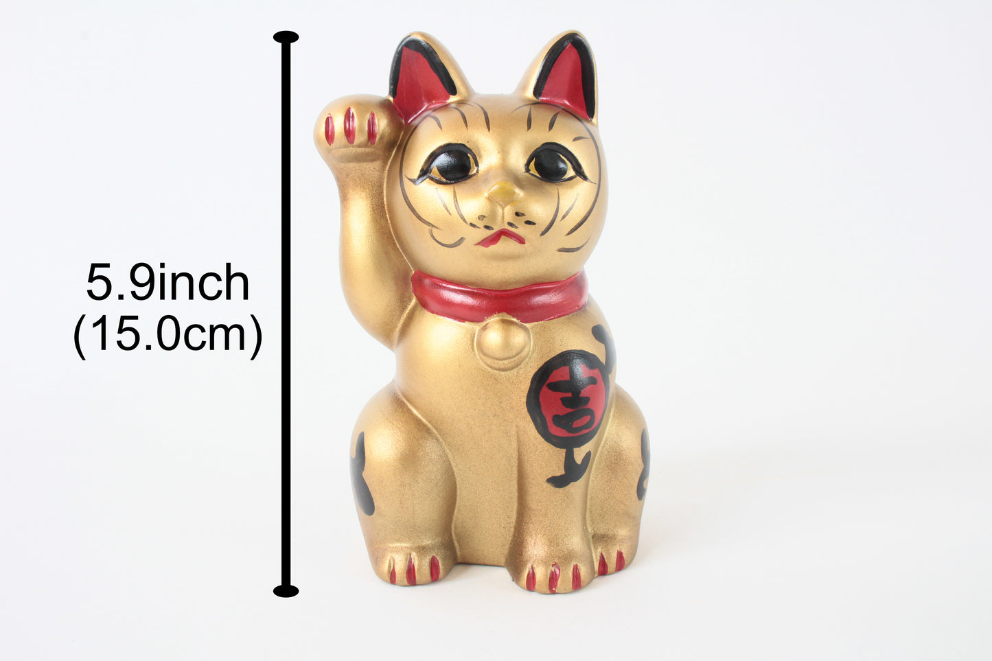 Seto ware Ceramics Manekineko Statue Beckoning Cat Gold with right paw raised Kissho Style 5.9in made in Japan
