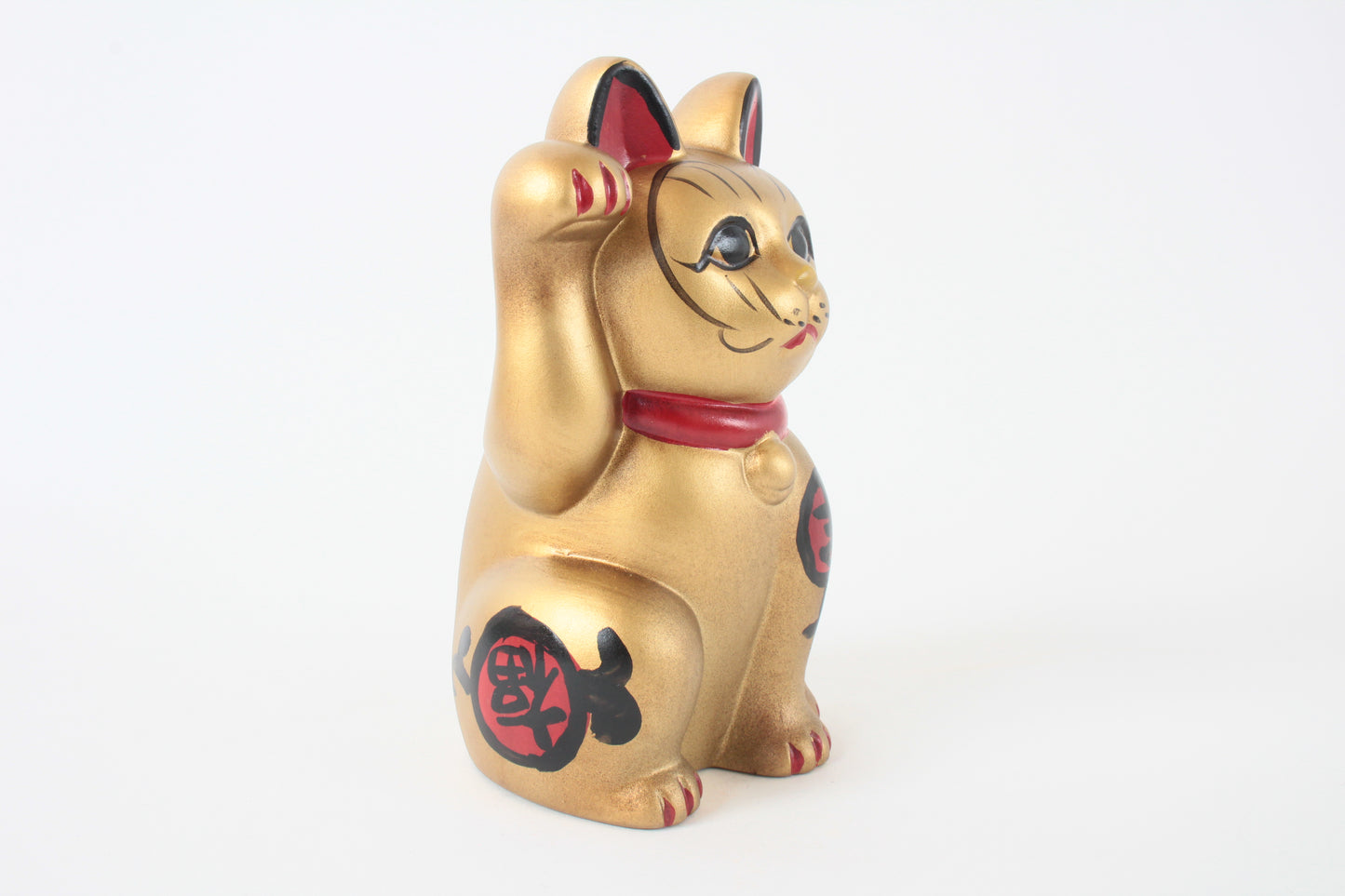 Seto ware Ceramics Manekineko Statue Beckoning Cat Gold with right paw raised Kissho Style 5.9in made in Japan