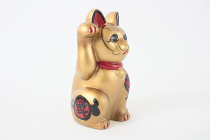 Seto ware Ceramics Manekineko Statue Beckoning Cat Gold with right paw raised Kissho Style 5.9in made in Japan