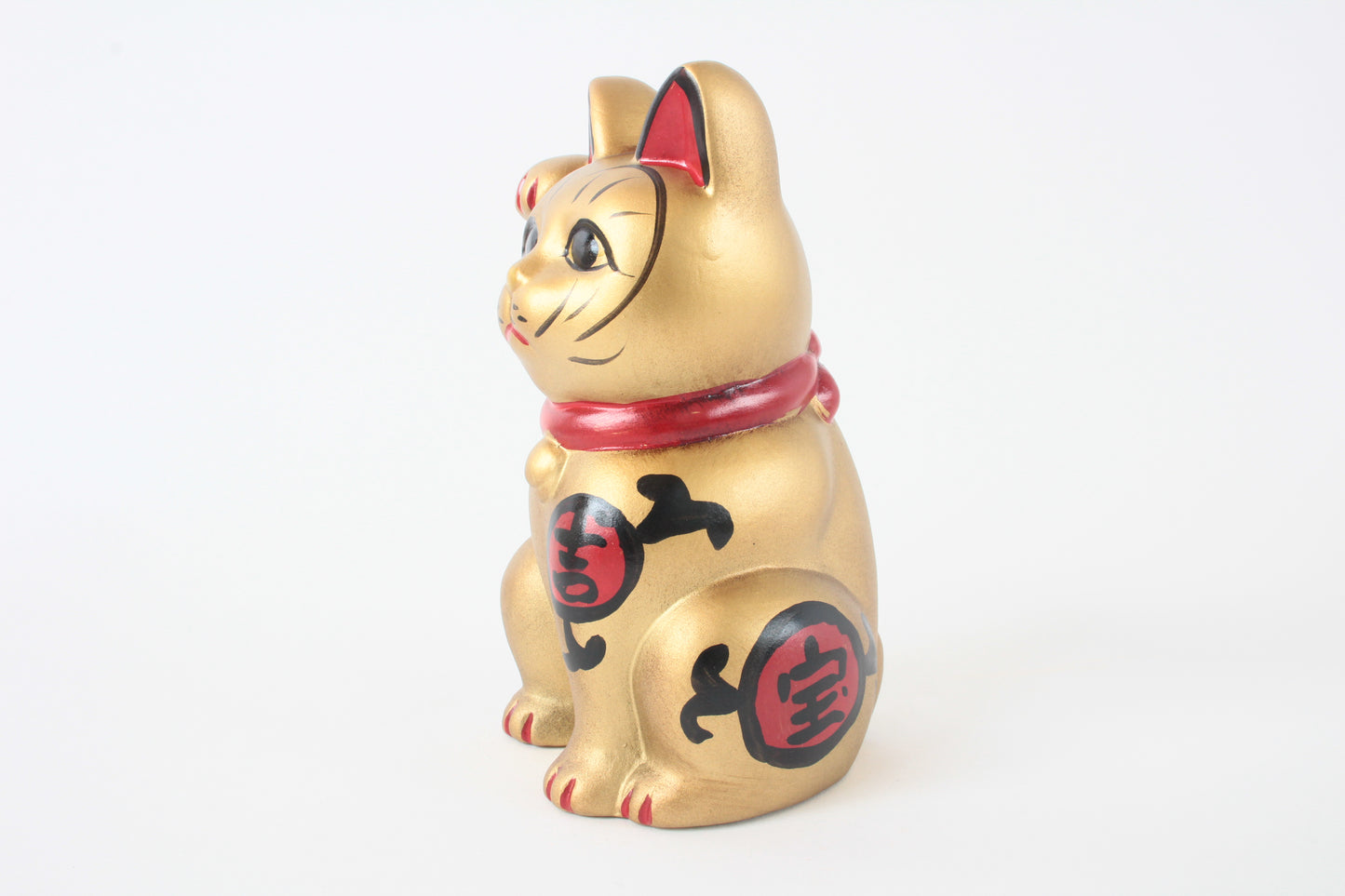 Seto ware Ceramics Manekineko Statue Beckoning Cat Gold with right paw raised Kissho Style 5.9in made in Japan