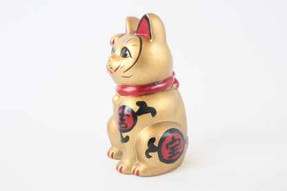 Seto ware Ceramics Manekineko Statue Beckoning Cat Gold with right paw raised Kissho Style 5.9in made in Japan