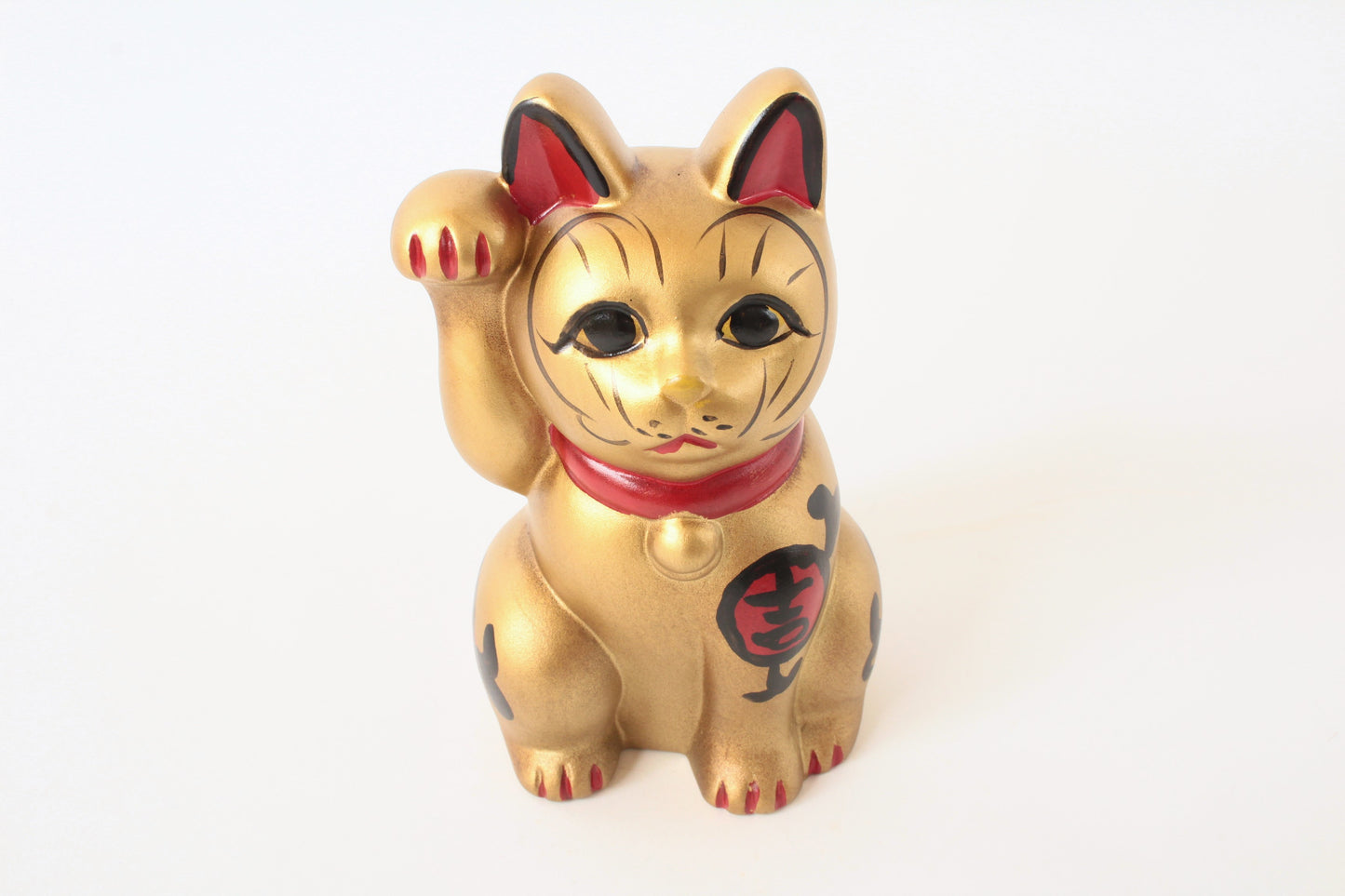 Seto ware Ceramics Manekineko Statue Beckoning Cat Gold with right paw raised Kissho Style 5.9in made in Japan