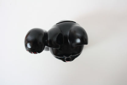 Seto ware Ceramics Manekineko Statue Coin Bank Beckoning Cat Black Cat with Right Paw Raised Long Arm Gold Koban Coin 5.3in made in Japan