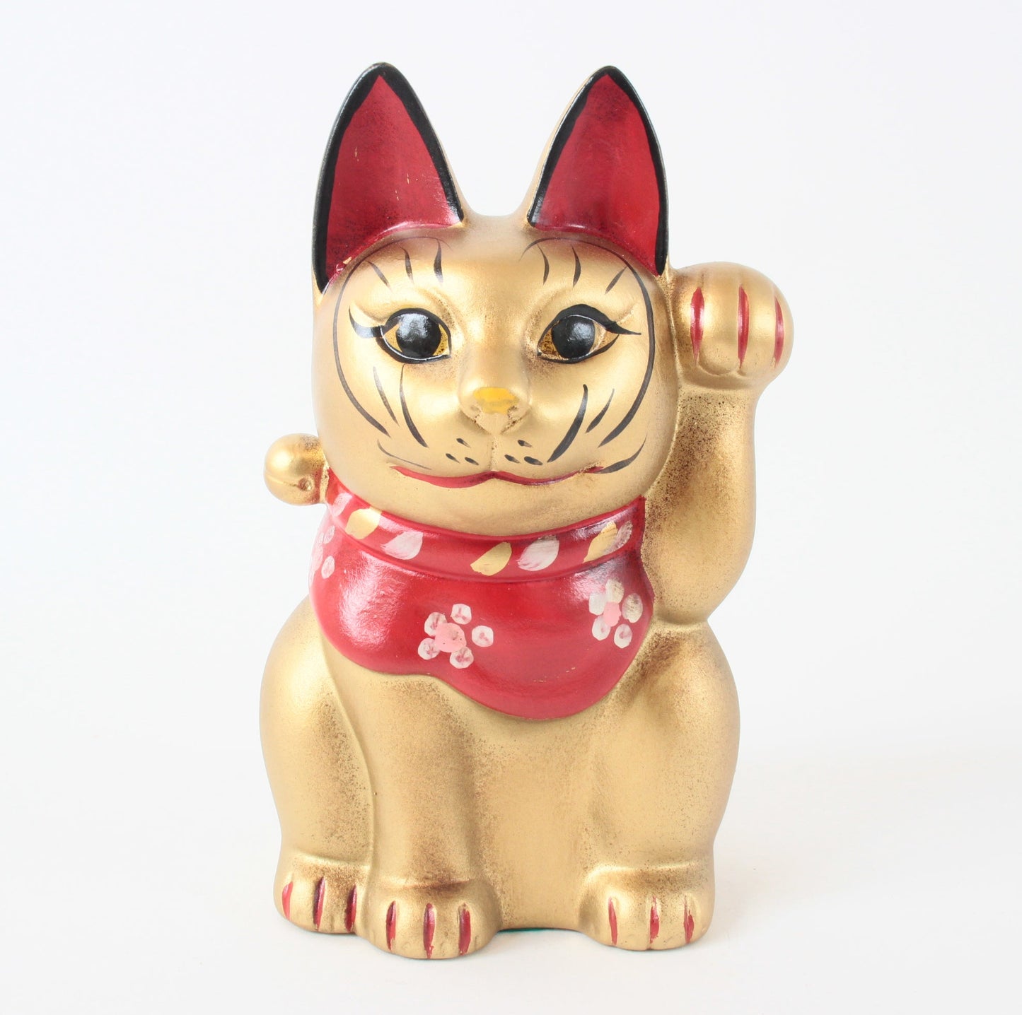 Seto ware Ceramics Manekineko Statue Beckoning Cat Gold Cat with left paw raised Ancient Mikawa Style 6.5in made in Japan