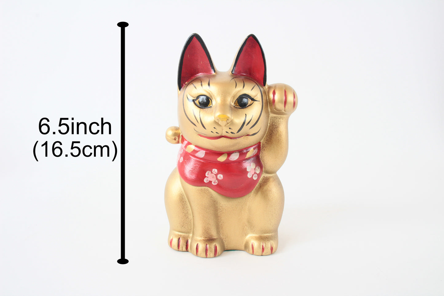 Seto ware Ceramics Manekineko Statue Beckoning Cat Gold Cat with left paw raised Ancient Mikawa Style 6.5in made in Japan