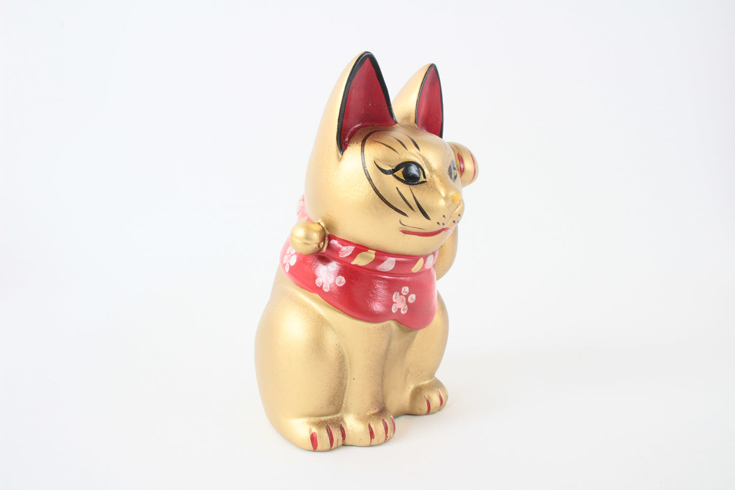Seto ware Ceramics Manekineko Statue Beckoning Cat Gold Cat with left paw raised Ancient Mikawa Style 6.5in made in Japan