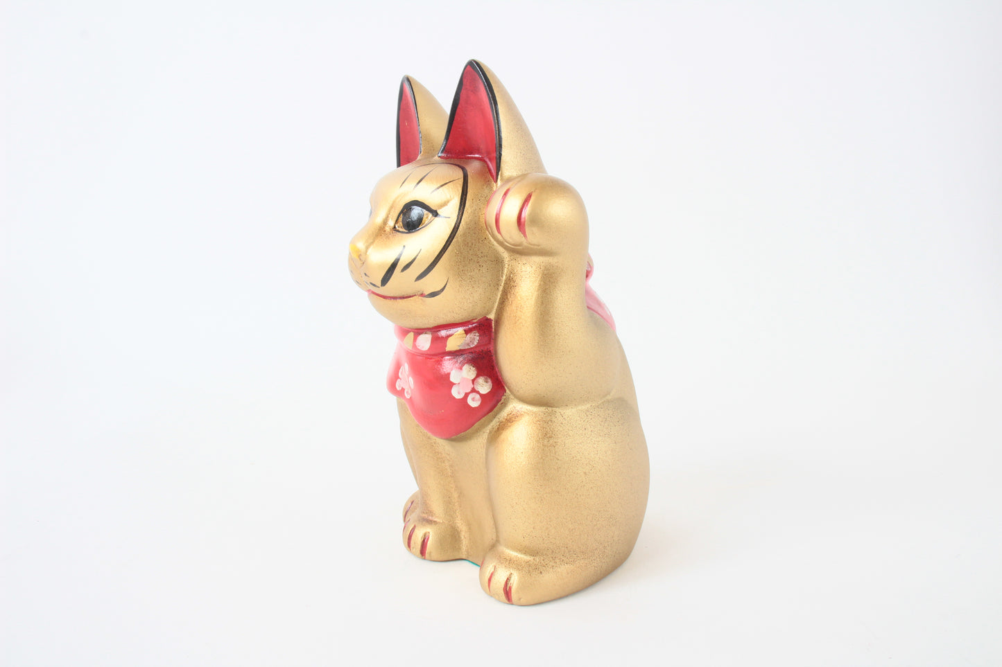 Seto ware Ceramics Manekineko Statue Beckoning Cat Gold Cat with left paw raised Ancient Mikawa Style 6.5in made in Japan