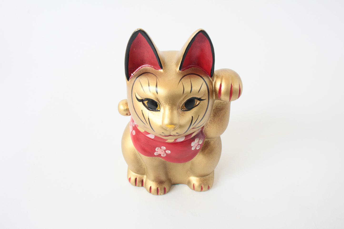 Seto ware Ceramics Manekineko Statue Beckoning Cat Gold Cat with left paw raised Ancient Mikawa Style 6.5in made in Japan