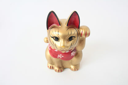 Seto ware Ceramics Manekineko Statue Beckoning Cat Gold Cat with left paw raised Ancient Mikawa Style 6.5in made in Japan