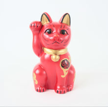 Seto ware Ceramics Manekineko Statue Beckoning Cat Red with right paw raised Kissho Style 5.9in made in Japan