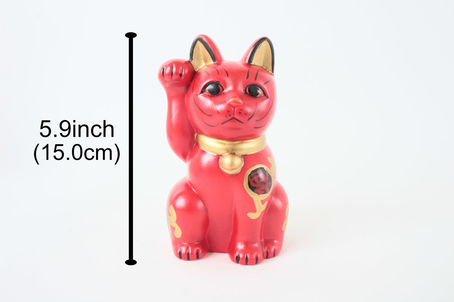 Seto ware Ceramics Manekineko Statue Beckoning Cat Red with right paw raised Kissho Style 5.9in made in Japan