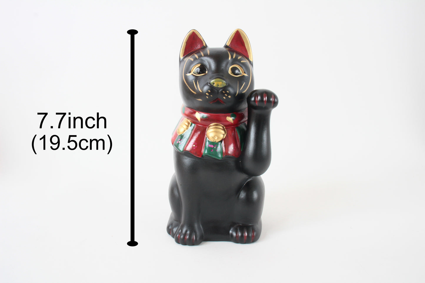 Seto ware Ceramics Manekineko Statue Beckoning Cat Black Cat with left paw raised Ancient Taisho Style 7.7in made in Japan