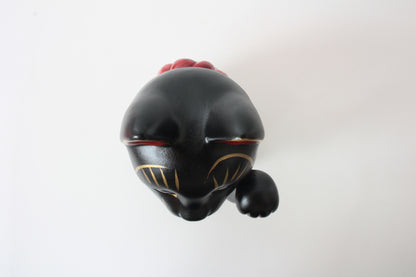 Seto ware Ceramics Manekineko Statue Beckoning Cat Black Cat with left paw raised Ancient Taisho Style 7.7in made in Japan