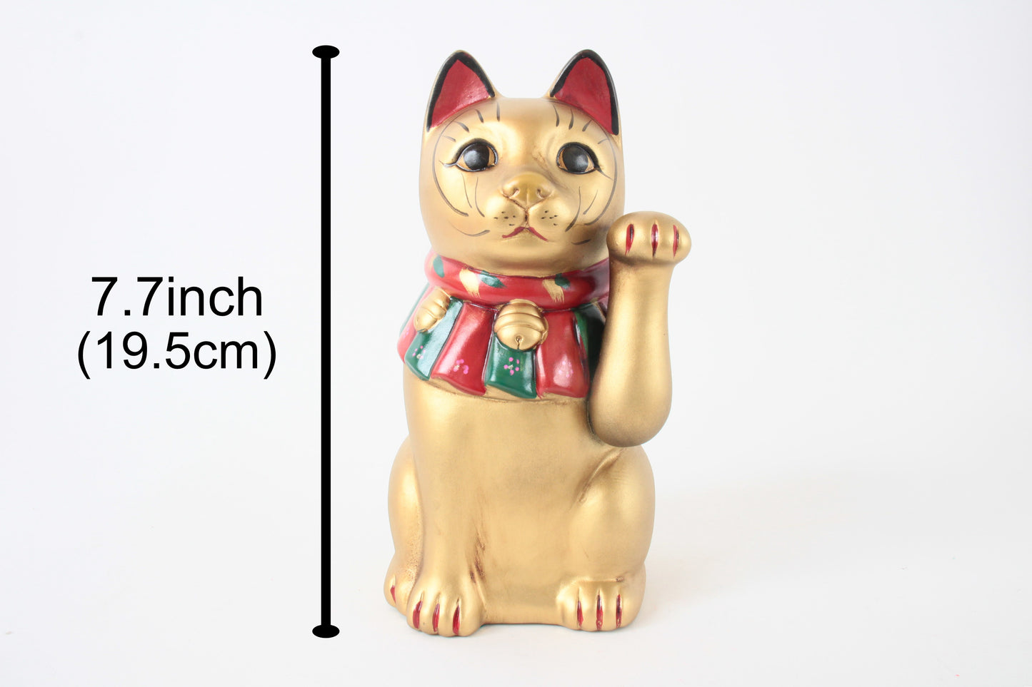 Seto ware Ceramics Manekineko Statue Beckoning Cat Gold with left paw raised Ancient Taisho Style 7.7in made in Japan