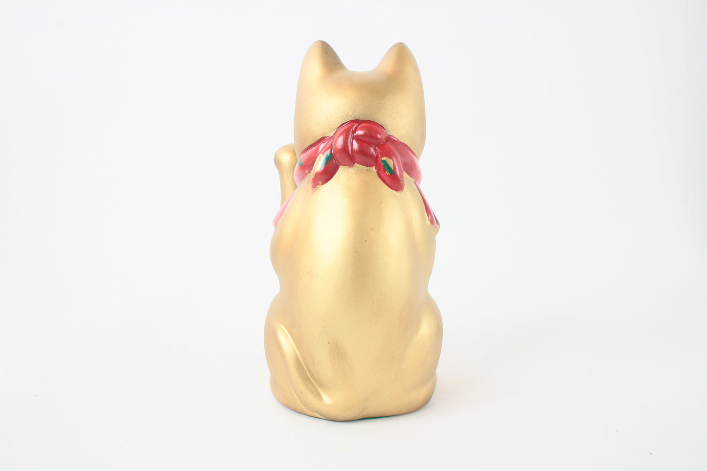 Seto ware Ceramics Manekineko Statue Beckoning Cat Gold with left paw raised Ancient Taisho Style 7.7in made in Japan