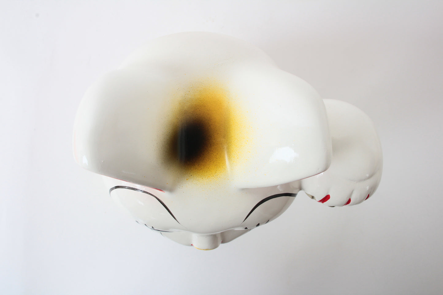 Seto ware Ceramics Manekineko Statue Beckoning Cat White with left paw raised holding Gold Koban Koin 9.6in made in Japan