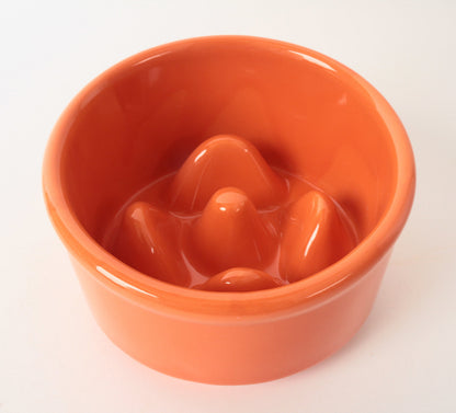 Mino ware Japanese Ceramics Cat Food Bowl Food Vessel Diagonal shape Orange w/Protrusions to Prevent Fast Eating Made in Japan