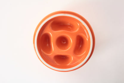 Mino ware Japanese Ceramics Cat Food Bowl Food Vessel Diagonal shape Orange w/Protrusions to Prevent Fast Eating Made in Japan