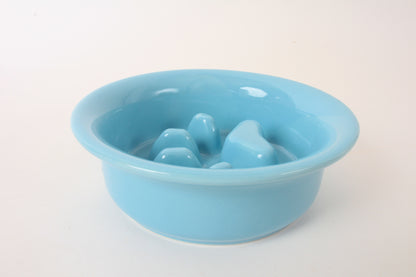 Mino ware Japanese Ceramics Cat Food Bowl Food Vessel Flat Turkish Blue w/Protrusions to Prevent Fast Eating Made in Japan