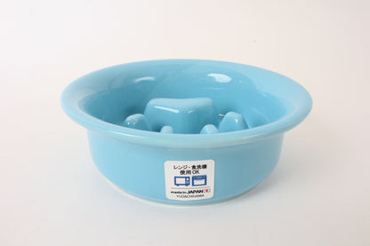 Mino ware Japanese Ceramics Cat Food Bowl Food Vessel Flat Turkish Blue w/Protrusions to Prevent Fast Eating Made in Japan