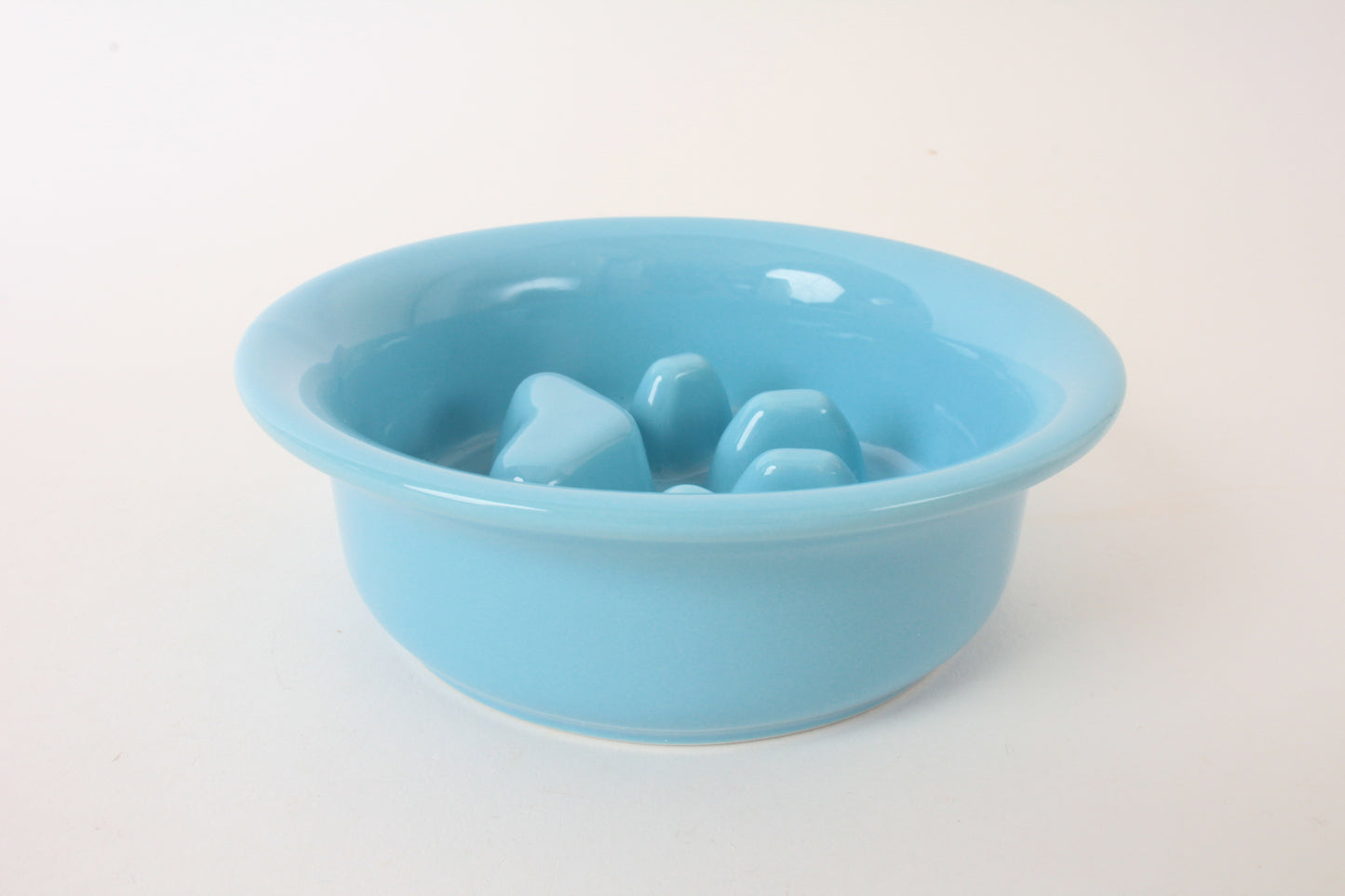 Mino ware Japanese Ceramics Cat Food Bowl Food Vessel Flat Turkish Blue w/Protrusions to Prevent Fast Eating Made in Japan