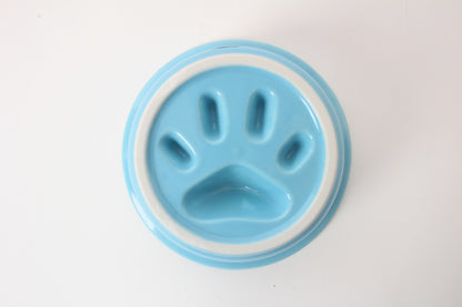 Mino ware Japanese Ceramics Cat Food Bowl Food Vessel Flat Turkish Blue w/Protrusions to Prevent Fast Eating Made in Japan