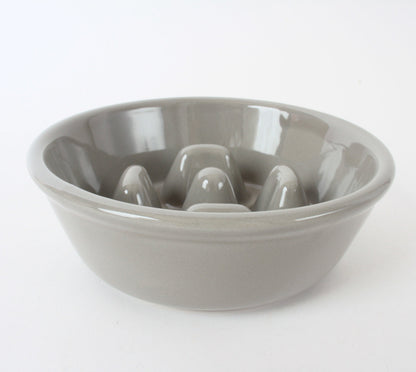 Mino ware Japanese Ceramics Cat Food Bowl Food Vessel Flat Gray w/Protrusions to Prevent Fast Eating Made in Japan