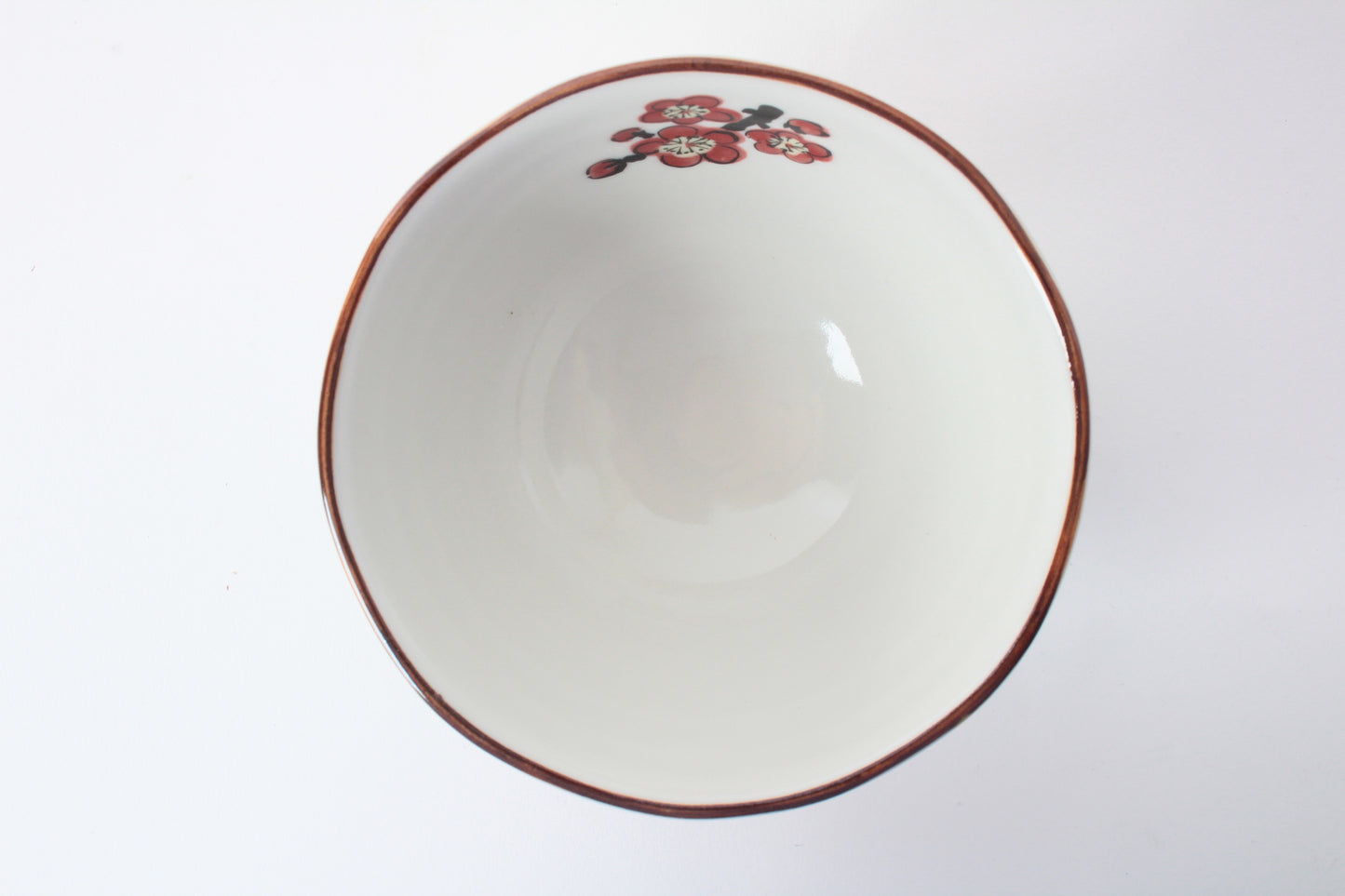 Mino ware Japanese Ceramics Hand-Drawn Rice Bowl Cat and Plum Flowers Red made in Japan