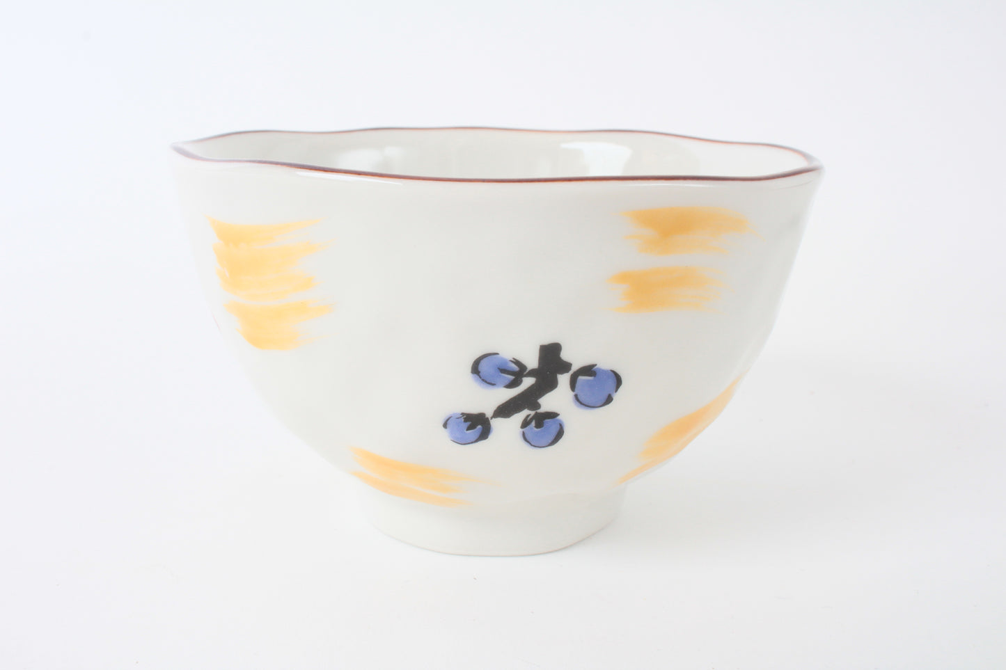 Mino ware Japanese Ceramics Hand-Drawn Rice Bowl Cat and Plum Flowers Blue made in Japan