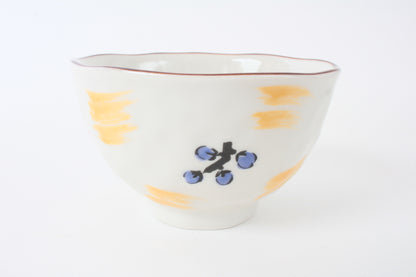 Mino ware Japanese Ceramics Hand-Drawn Rice Bowl Cat and Plum Flowers Blue made in Japan