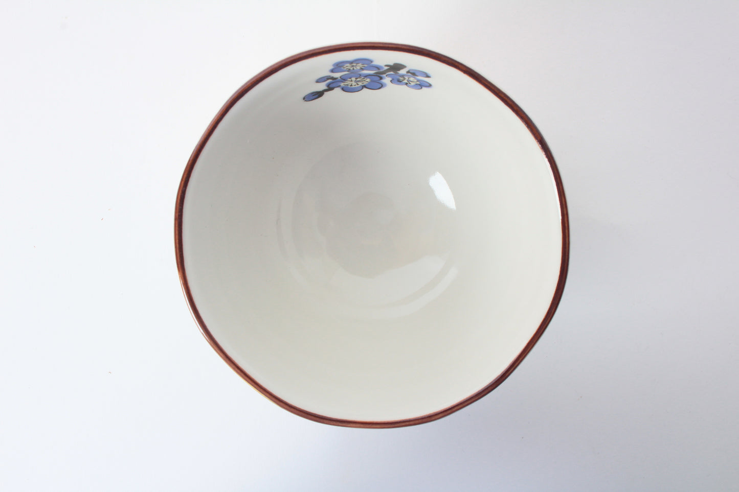 Mino ware Japanese Ceramics Hand-Drawn Rice Bowl Cat and Plum Flowers Blue made in Japan