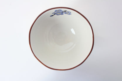 Mino ware Japanese Ceramics Hand-Drawn Rice Bowl Cat and Plum Flowers Blue made in Japan