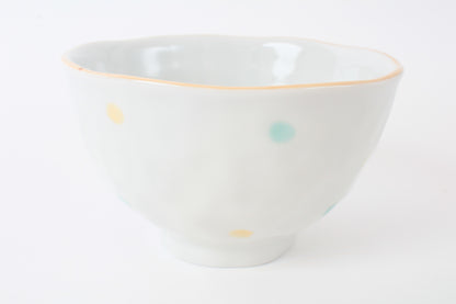 Mino ware Japanese Ceramics Hand-Drawn Rice Bowl Thanks w/ Cat & Flowers made in Japan