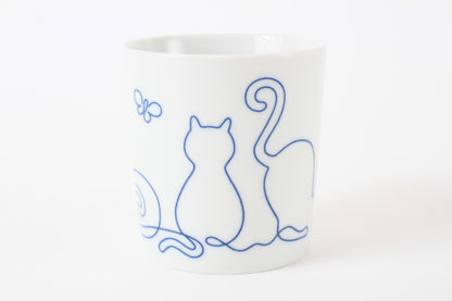 Mino ware Japanese Ceramics Mug Cup Wire Art Cat Blue made in Japan
