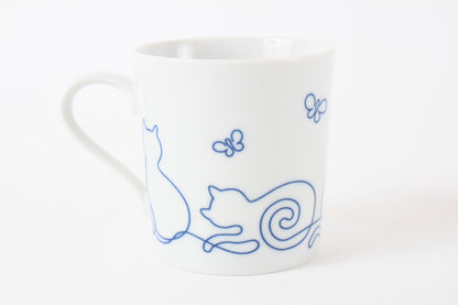 Mino ware Japanese Ceramics Mug Cup Wire Art Cat Blue made in Japan