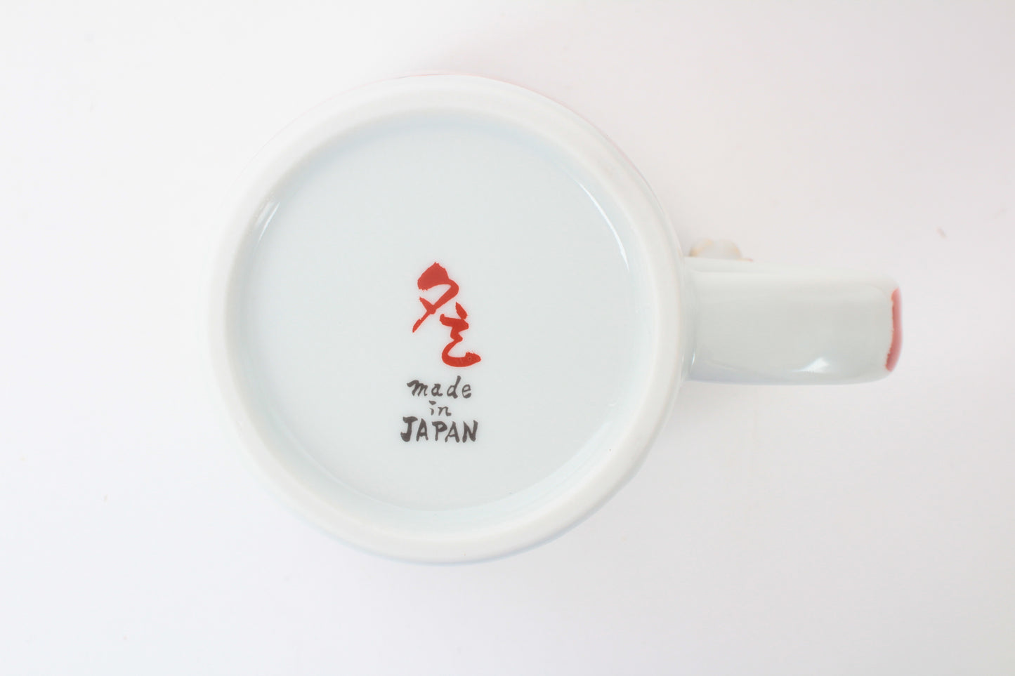 Mino Ware Japanese Ceramic Mug Cup Cat on the handle Mt.Fuji and Crane Red Made in Japan