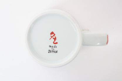 Mino Ware Japanese Ceramic Mug Cup Cat on the handle Mt.Fuji and Crane Red Made in Japan
