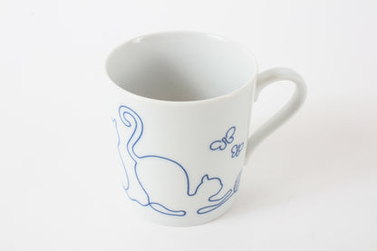 Mino ware Japanese Ceramics Mug Cup Wire Art Cat Blue made in Japan